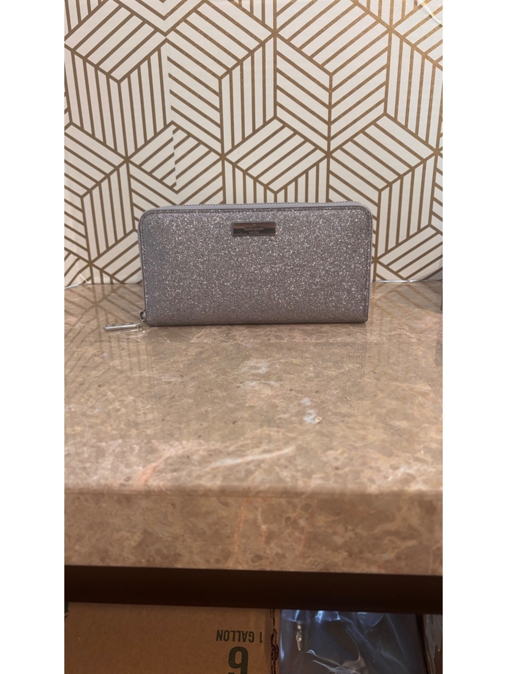 Kate Spade New York Glitter Zip-Around Wallet – Silver | NWT in Gift Box